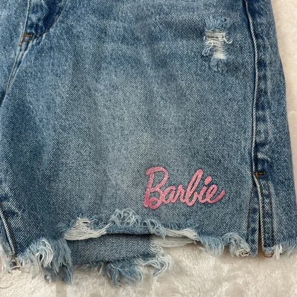 Barbie - Forever21 Blue Jean Shorts with Pink Logo - Bedazzled Gemstone Waist - Picture 3 of 8